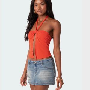 Edikted Women's Orange and Blue Crop-top